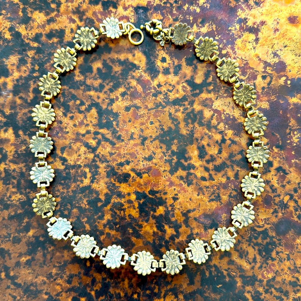 J Crew Crystal Orange Bubble Stone Burst Statement Necklace Antique Gold 18” - Picture 9 of 9